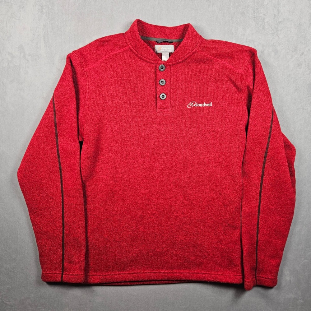Cloudveil Sweatshirt Mens Large Red Henley Fleece Pullover Outdoor Hiking Casual